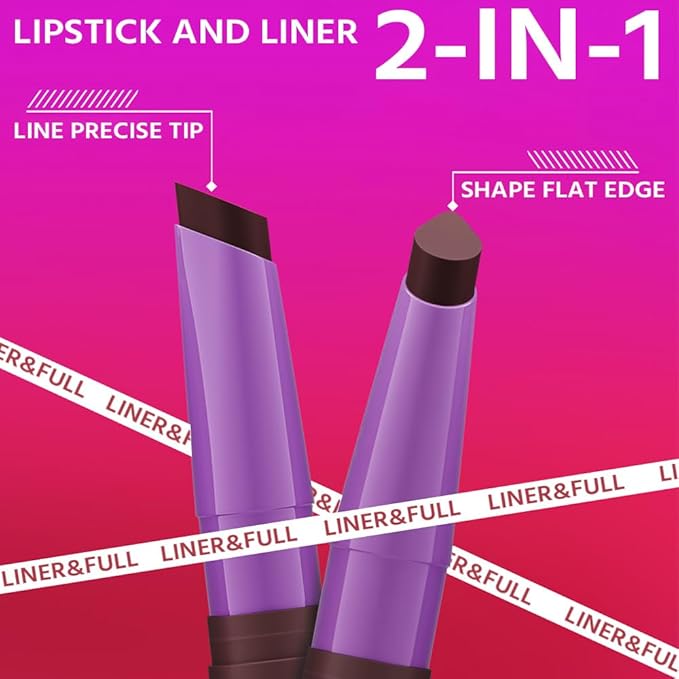 2-IN-1 Lipstick Lipliner, Velvet Matte Finish, Smooth & Plump, 12 Universal Lip Color-Nude Pink Rose Mauve Berry Plum, Creamy Formula for Lip Makeup, All-Day Wear, Cruelty-Free (#12 CHARCOAL VELVET)