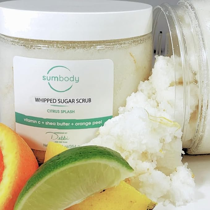 Sumbody USA Citrus Shea Sugar Body Scrub Vitamin C (9oz) Moisturizing Exfoliating Body Foot Hand Scrub Hydrating Nourishing Bath Essential Scrubs Women Teens Gift Self Care Vegan