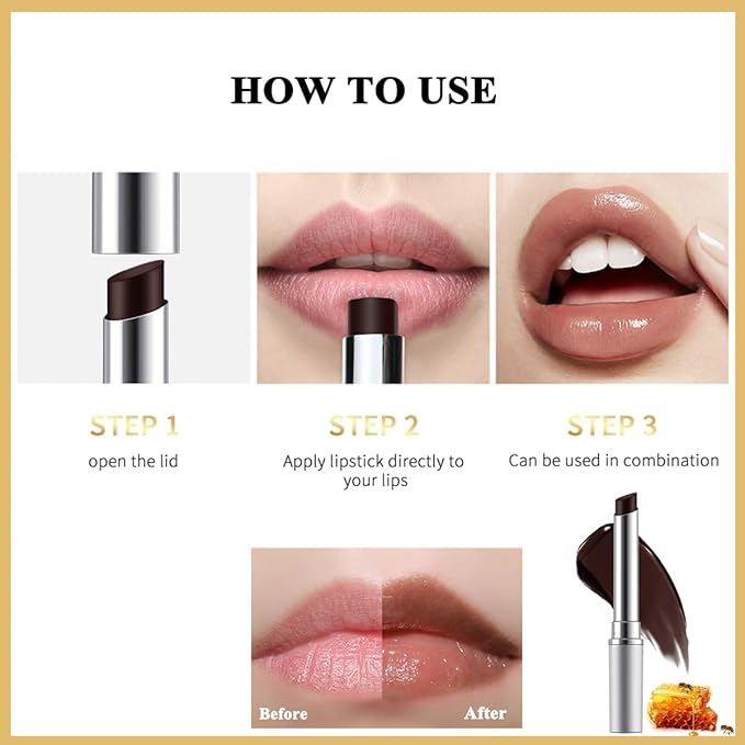 Honey Lipstick Tinted Lip balm, Hydrating Nourishing Sheer Formula Lipstick, Natural Glossy Finish (2 PCS BLACK)