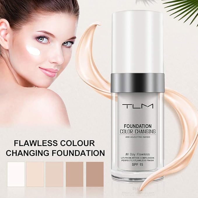 TLM Color Changing Foundation Concealer Cover Cream Liquid Base Flawless Full Coverage Natural Foundation Makeup Moisturizing Fluid for All Skin SPF15 (#1, 30ml)