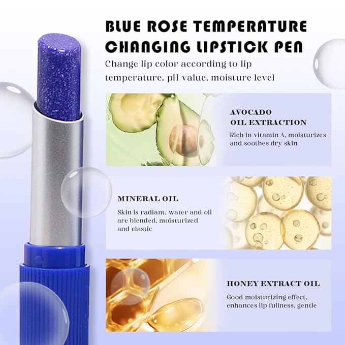 BINGBRUSH 2pcs Blue Magic Color Changing Lipstick,Shimmer Blue to Pink, Long Lasting & Moisturizing Lip Balm, Waterproof & Temperature-Activated Lipstick For Women (2 Count (Pack of 1))