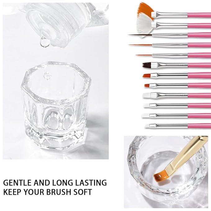AIJIMEI Nail Brush Cleaner 120ml Gel Solution for Preserving & Restoring Nail Art Brushes Includes Glass Cup & Cleaning Cotton Pads Effective Manicure Brush Cleaning For Home Nail Salons