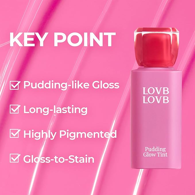 Pudding Glow Korean Lip Tint | Natural Lip Stain | Gloss to Stain | Long-Lasting & Non-Sticky | Lightweight Lip Tint | 0.14 oz. (01 RED BERRY)
