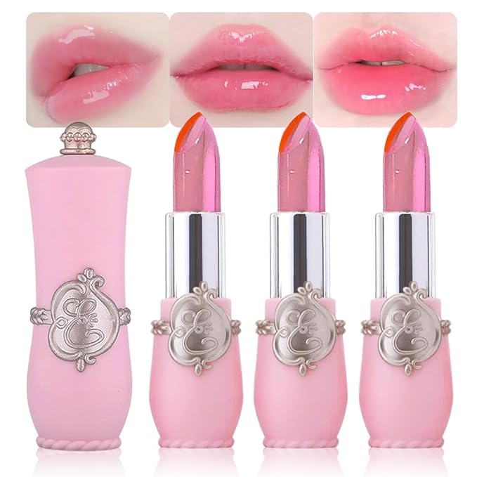 Jelly Color Changing Lipstick Queen,Mood Moisturizer Long Lasting Lip Care Lip Balm Magic Waterproof Lip Gloss Glossly Makeup Lipstick Set for Women (3pcs pink)