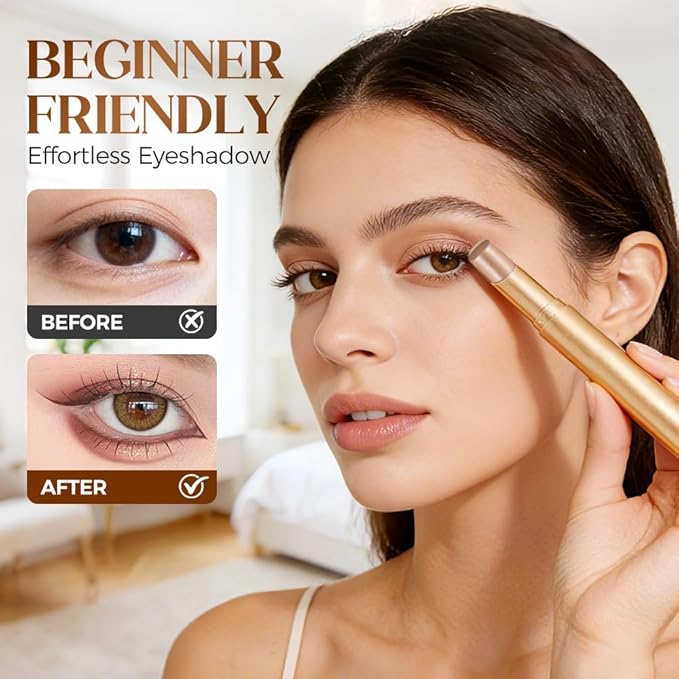 3-in-1 Easy Eyeshadow Stick, All-in-One Eyeshadow for Highlight, Transition & Contour, Quick Blendable Makeup Stick for Beginners, Portable Eyeshadows for Daily Use (Rose)