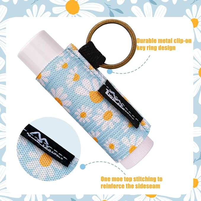 WK IEASON 6PCS Lip Balm & Gloss Holder - Black Bulk Chapstick Keychain with Elastic Sleeve for Fat & Slim Lip Balms & Stickers