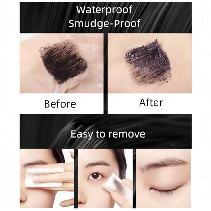 Black Mascara with Comb Brush Separates Lashes for Definition, No Clumping, Smudge-Proof, Volume and Lengthening, Waterproof
