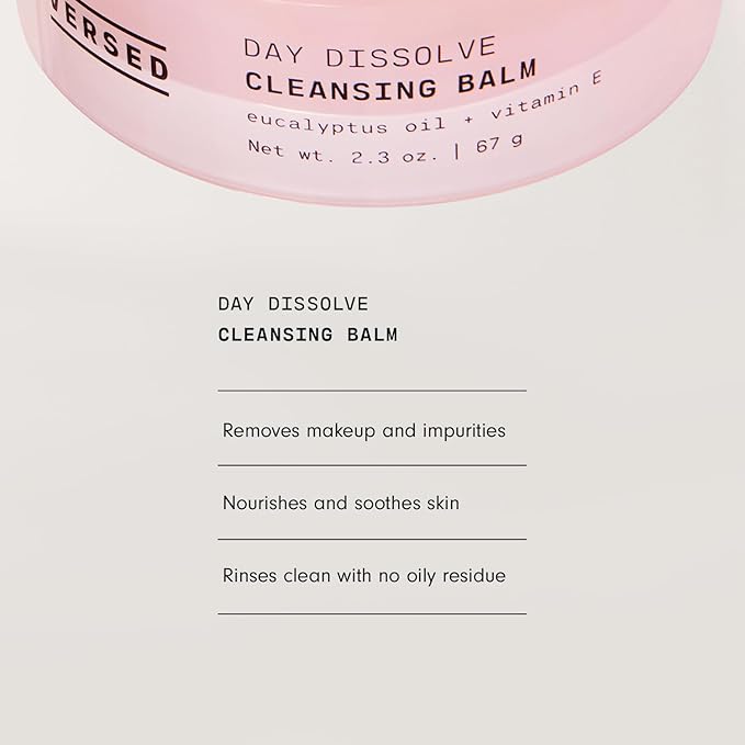 Versed Day Dissolve Cleansing Balm - Makeup Melting Balm Infused with Vitamin E + Eucalyptus Oil to Calm Skin - Oil Based Double Cleanser with Avocado + Jojoba Oil (2.3 oz)