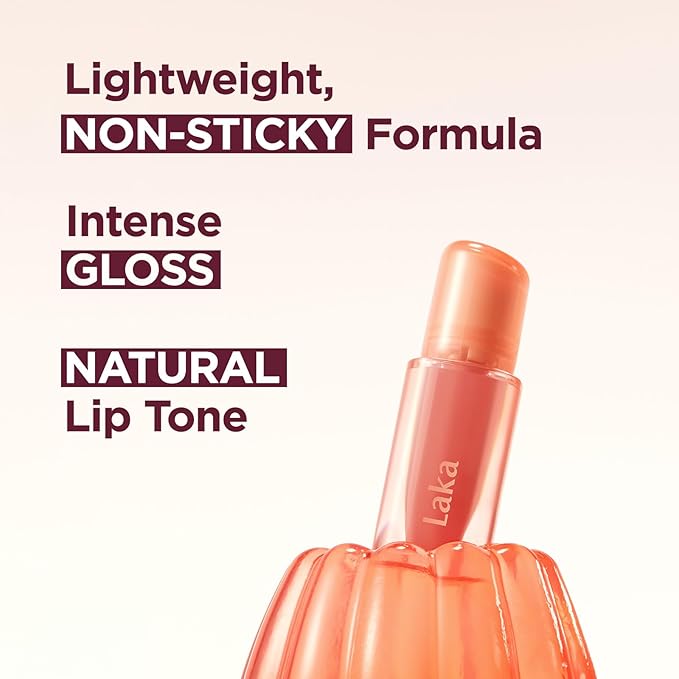 Laka Jelling Nude Gloss, 4.5g/0.15oz, Sheer Hydrating Lip Oil with No Stain, Non-Sticky, Nourishing Gloss for a Fresh, Glowy Look, Vegan, Clean Beauty Makeup, K-Beauty (#305 Tangerine Ring)