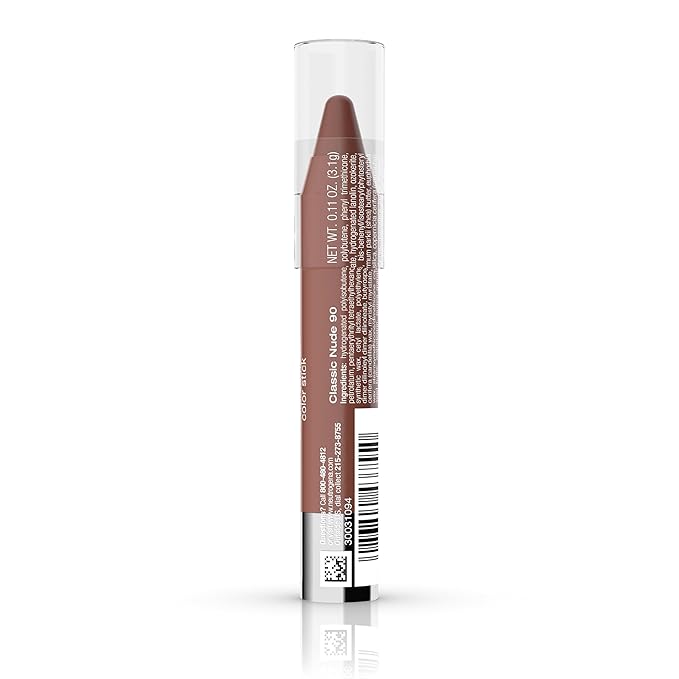 Neutrogena MoistureSmooth Color Stick for Lips, Moisturizing and Conditioning Lipstick with a Balm-Like Formula, Nourishing Shea Butter and Fruit Extracts, 90 Classic Nude,.011 oz