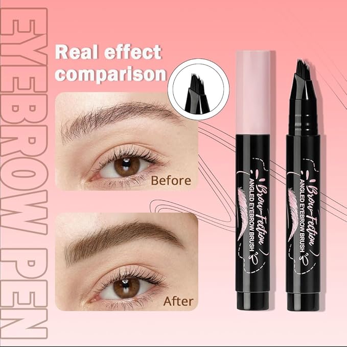 Brown Liquid Eyebrow Filler Pen for Women, Long-Lasting Waterproof Eye Brow Pen for Hairlike Strokes, Brown Eye Brow Makeup Kit Sweat Smudge-Proof Brows Pencil for Natural Defining, with Eyebrow Brush