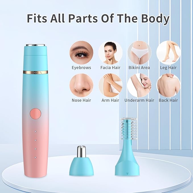 Erkot Nose Hair Trimmer for Men and Women, Eyebrow Trimmer, Electric Shaver Razor 3 in 1, Portable, Waterproof and Rechargeable for Ears, Face, Legs (Blue Pink)