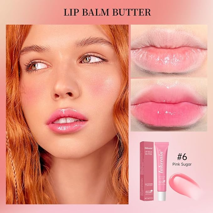 Lip Butter Balm - Ultra-Hydrating, Nourishing Lip Care with Natural Ingredients, Shea Butter & Olive Oil, Soothes & Softens Dry Lips (#6 Pink Sugar, 1)