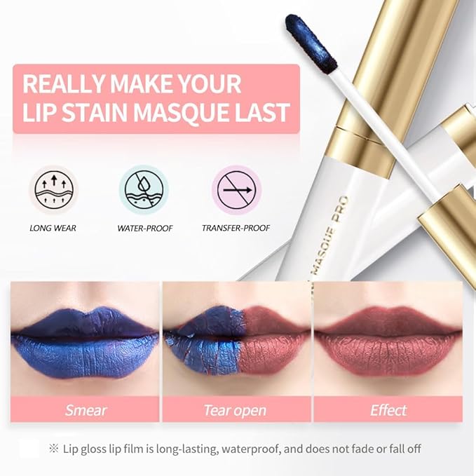 Lip Stain - Wipe-Off & Peel Off Lip Color | Waterproof, Long Lasting, Transfer-Resistant, Smudge-Proof Lip Tint | Easy Wipe Finish, High Pigment | All-Day Vibrant Kiss-Proof Lip Stain, brown