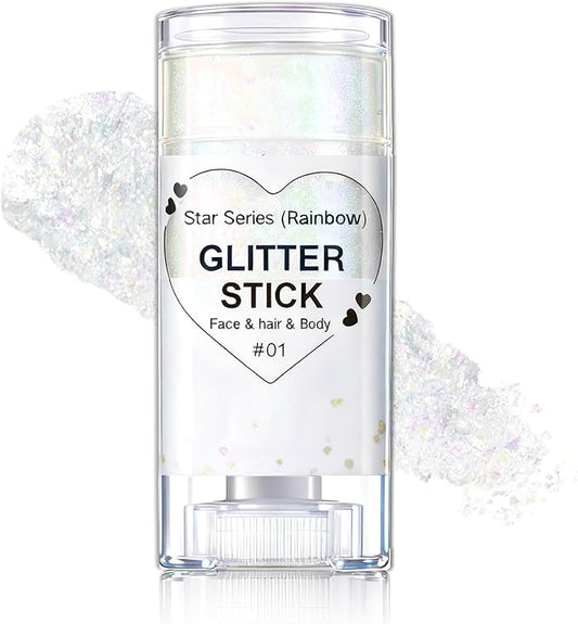 Sparkling Rainbow Body Glitter Stick, Face Body Glitter Gel Holographic Hair Glitter Halloween Chunky Sequin Waterproof Face Paint Stick Glitter Makeup for Kids and Women