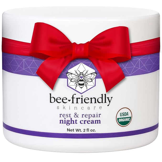 BeeFriendly Organic Night Cream, USDA Certified Organic, Deep Hydrating & Moisturizing Night Time Eye, Face, Neck & Decollete Cream for Women and Men, Anti Aging, Anti Wrinkle 2 oz