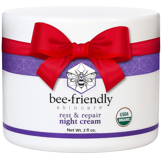 BeeFriendly Organic Night Cream, USDA Certified Organic, Deep Hydrating & Moisturizing Night Time Eye, Face, Neck & Decollete Cream for Women and Men, Anti Aging, Anti Wrinkle 2 oz