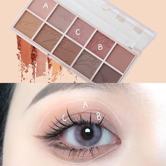 Erinde 10 Colors Eyeshadow Palette Makeup - Matte Shimmer Glitter Eye Shadow, Ultra-Blendable, High Pigmented, Naturing-Looking, Neutral Nude Eyeshadow Palette with Professional Brush, Plant Rhythm