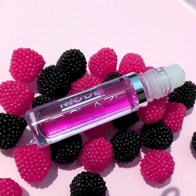 MODE Lip Glaze Flavored Lip Gloss SUGARED WILDBERRY Delicious Yummy Flavor, Roll On Sweet Wet Nourishing Shine, Moisturizing Natural Skincare Fruit Oils, Made in NY USA