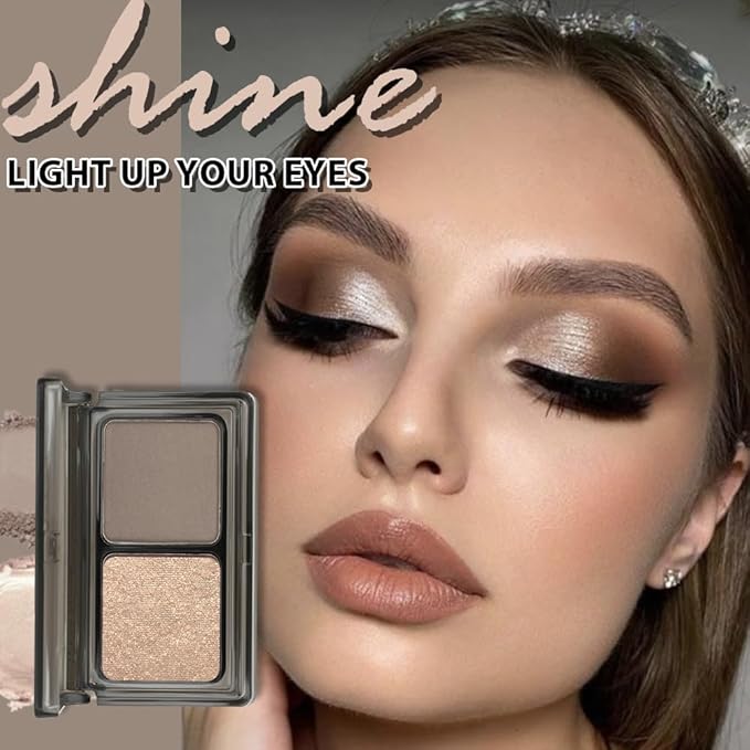 AMY'S DIARY 2 Color Taupe Brown Matte+Golden Champagne Shimmer Eyeshadow Palette – Shimmer matte Shades eye shadow for Eye Makeup, Long-Lasting & Highly Pigmented, Vegan & Cruelty-Free for woman