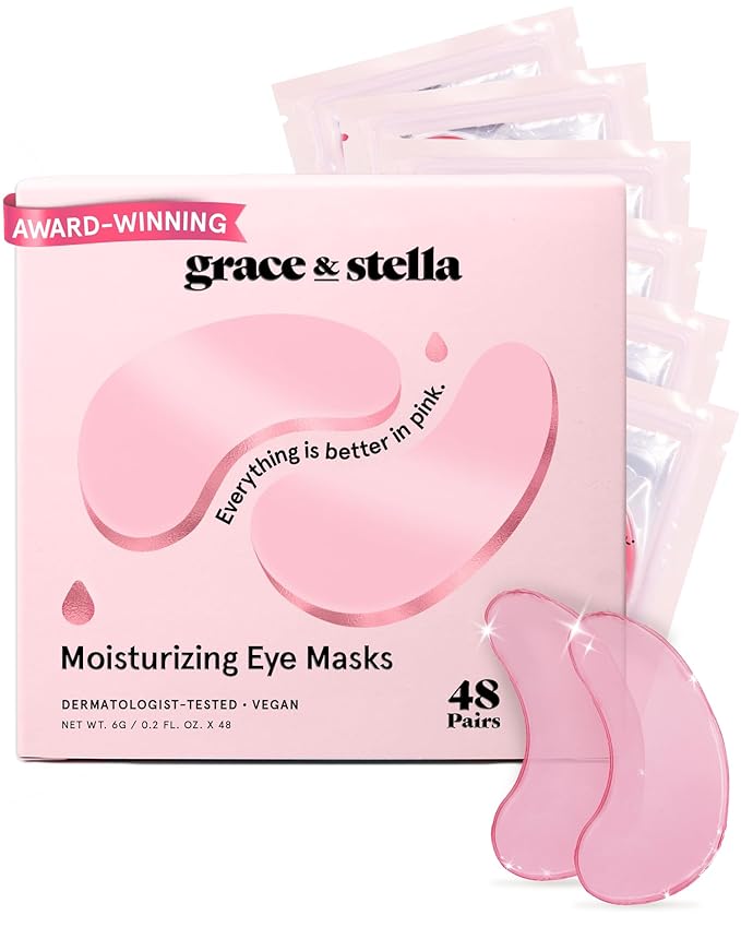 grace & stella Award Winning Under Eye Mask - Reduce Dark Circles, Puffy Eyes, Eye Bags, Wrinkles - Undereye Patches - Friendship Gifts for Women (Pink Eye Mask 48 Pairs)