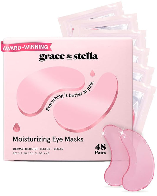 grace & stella Award Winning Under Eye Mask - Reduce Dark Circles, Puffy Eyes, Eye Bags, Wrinkles - Undereye Patches - Friendship Gifts for Women (Pink Eye Mask 48 Pairs)