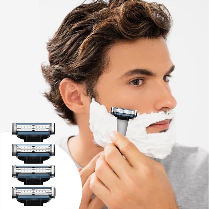 Razor Blades for Men - 24pcs Precision Compatible With Mach 3 Razor Blades Refills for Men - Razors, Dual Lubrication for Close