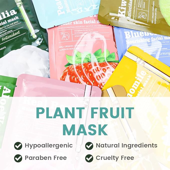 CAKAILA Face Sheet Mask Skincare,Hydrating Spa Face Mask For Sensitive Skin,Moisturize,Nourish for All Skin Types,Natural Skin Care Spa Face Mask for Women Men,Pack of 8