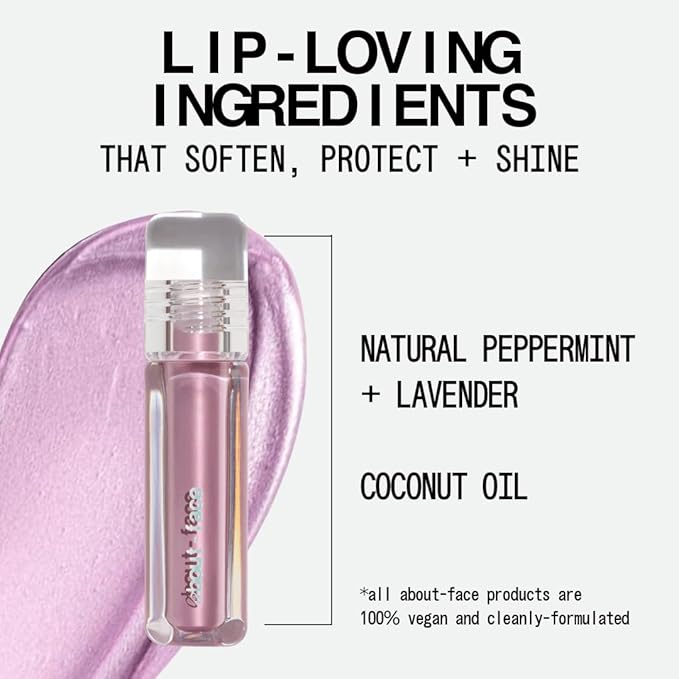 about-face Light Lock Lip Gloss Please Obey– Non-Sticky, High-Shine Lip Oil Gloss with Coconut Oil, Peppermint & Lavender – Vegan, Cruelty-Free, Clean Beauty – 0.21 oz (Iced Lavender)