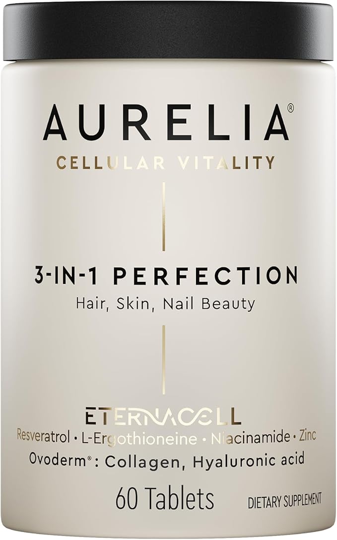 AURELIA 3-in-1 Perfection | Advanced Cellular Anti-Aging Supplement | Boost Collagen Production & Strengthen Hair, Skin, Nails | with Zinc, Resveratrol, Niacinamide & Ergothioneine