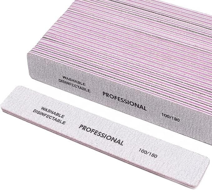 Klimonla 25PCS Professional Rectangular Emery Board Nail Files, 100/180 Grit Dual-Sided Buffer, Reusable Nail Filing Tools for Natural & Acrylic Nails, Home & Salon Manicure Supplies