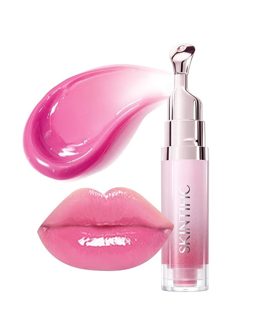 SKINTIFIC Peptide Brightening Lip Serum, Hydrating & Plumping Tinted Lip Gloss, Moisturizing Lip Balm with Polypeptides & Squalane for Glossy Sheer, Smooth Lips (04 Pink Berry)