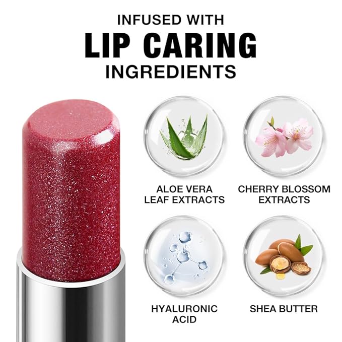 Red Shimmer Metallic Moisturizing Glow Plumping Lipstick Makeup, Lipstick with Metallic 3D Shine Lightweight Hydrating Formula, Glitter Lip Gloss Stain Long Lasting Waterproof Smudge Proof (13#Red)