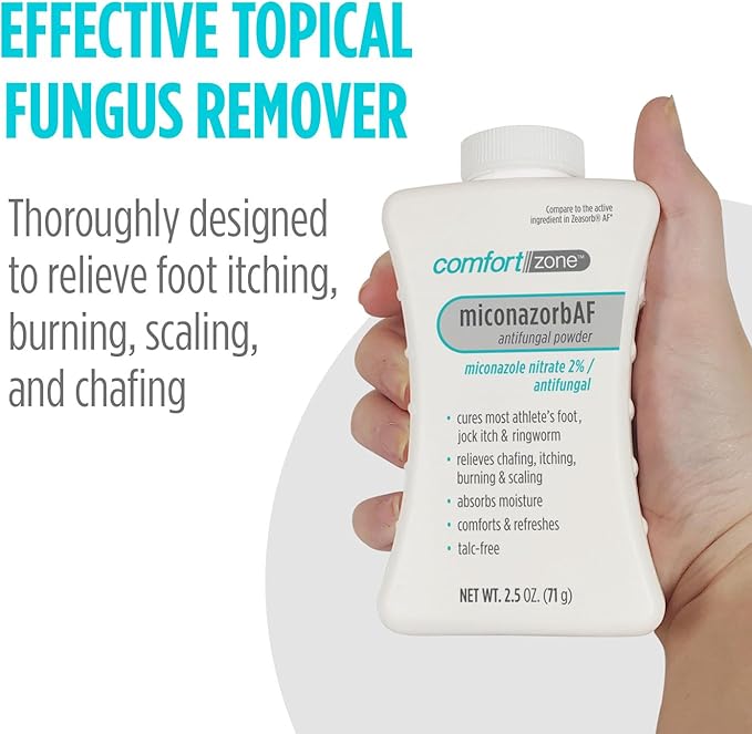 Comfort Zone Miconazorb Antifungal Powder, Talc-Free, Miconazole Nitrate 2%, For Treatment Of Athlete's Foot, Jock Itch And Ringworm, 2.5oz (71g) (3 Pack)