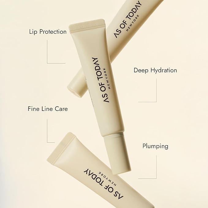 AS OF TODAY R Peptide Lip Balm | Salted Caramel Hydrating Lip Treatment | Hyaluronic Acid + Peptide Glossy Balm | Plumping Moisturizing for Dry Lips | Clean Beauty Formula | 0.35 oz Tube