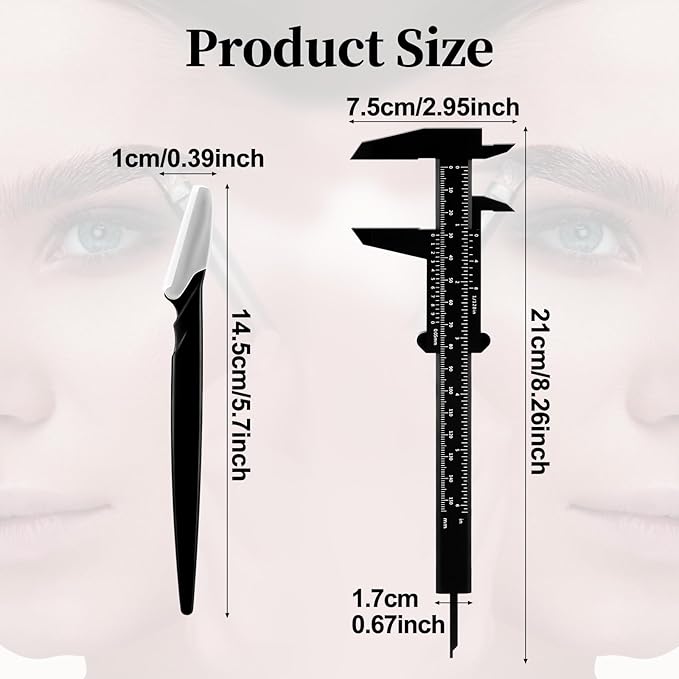 Relaxweex 6 Pieces Eyebrow Mapping Tool 2 Pcs Fast Drawing Eyebrow Design Ruler 1 Double Scale Vernier Caliper with 3 Eye brow Shaver for All Face Types Portable for Home & Salon Use