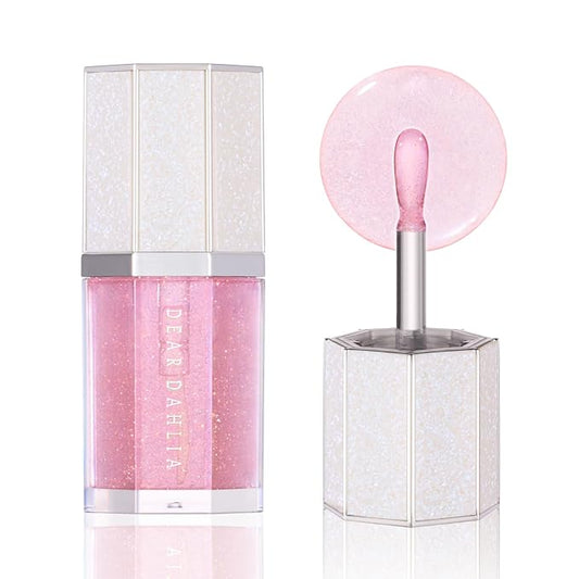 DEAR DAHLIA Paradise Sparkle Lip Glaze (Love Stone) - High-Shine Vegan Lip Gloss for Lightweight with Glitter & Shimmer Finish, Cooling Lip Plumper, Non-Sricky Oil & Hydrating Finish. 0.19 fl oz.