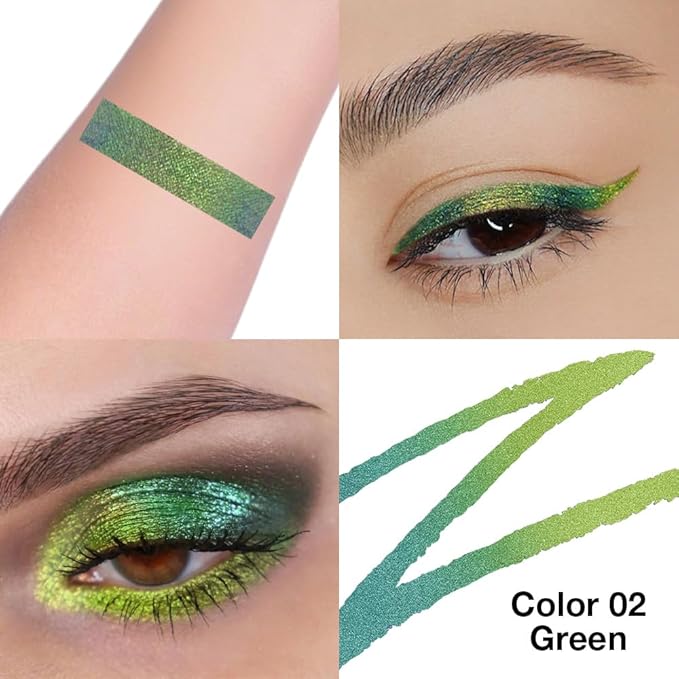 evpct Chameleon Duo Chrome Liquid Eyeliner, Emerald Dark Green Glitter Metallic Shimmer Liquid Eyeliner, Multichrome Color Shift, Long Lasting Waterproof Eye Liner Eyeshadow Pencil Face Glitter Makeup