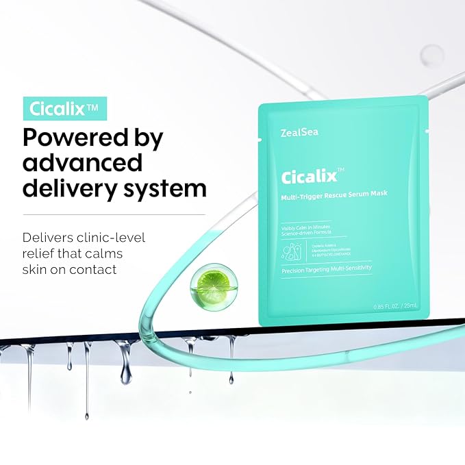 Cicalix Face Masks Skincare Set, ZealSea Derm Solution Sheet Mask for Multi-Trigger Sensitivity, Soothing & Calming, Strengthen & Restore Skin, Facial Mask with Cica & Ceramide, 10 Pack