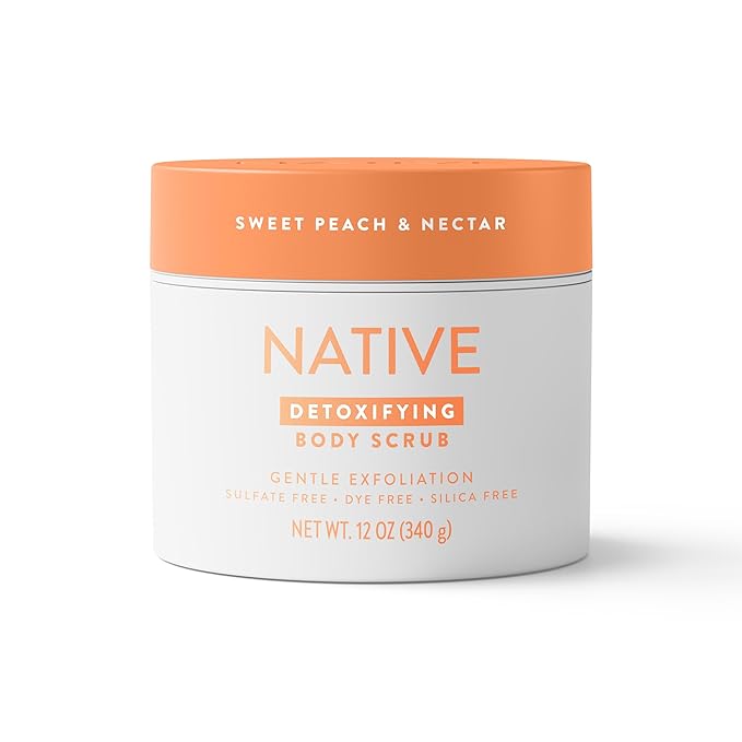Native Body Scrub, Sweet Peach & Nectar, Exfoliating and Detoxifying for Soft Skin, Sulfate Free, 12 oz