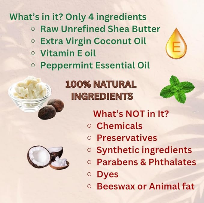 Shea Lip Butter - All Natural 4 Ingredient Lip Balm - Pack of 3 - for dry cracked lips, travel sized, ultra moisturizing vegan lip balm, for long lasting hydration & lip repair, w/Peppermint oil