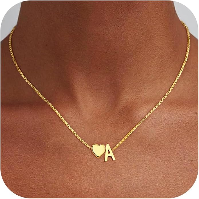 Christmas Gifts for Grandkids Teens Girls, 18K Gold Plated Letter A-Z Heart Initial Necklaces for Women Teen Girl Trendy Stuff Birthday Gifts Stocking Stuffers for Teen Girls Women Jewelry