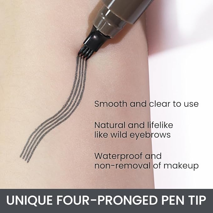 Kaely 2Pcs Eyebrow Pencils for Women, 4 Tip Magical Precise Waterproof Brow Pen, Microblading Eyebrow Contouring Pen, lapiz de cejas 3d Eye Brow Gel, 24h Smudge Proof,04 Grey