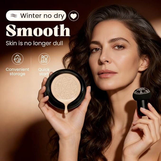 Drkicsy Mushroom Head Air Cushion CC Cream, Cushion Foundation Concealer for Older Women, Full Coverage BB Cream Foundation Skin Tone Corrector Makeup (Medium-Tan)