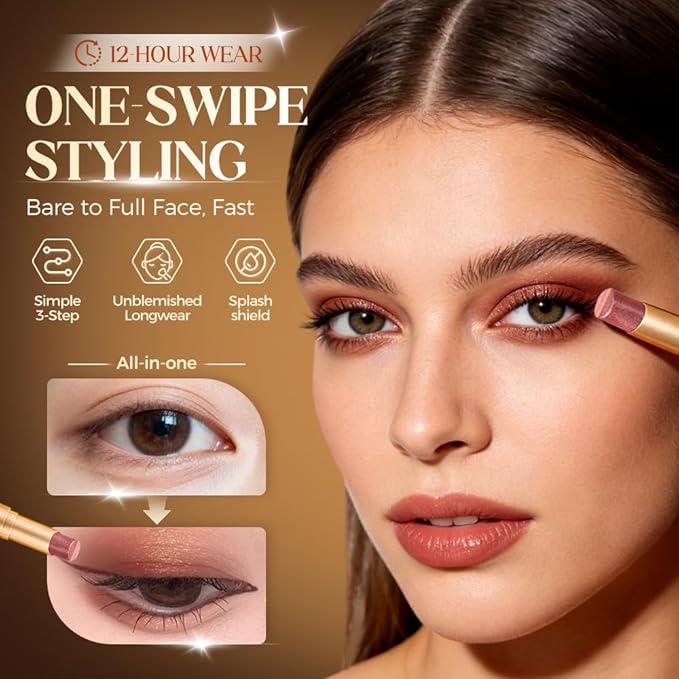 3 Color Eyeshadow Stick, Gradient Cream Eye Shadow Makeup, Waterproof Glitter Highlighter Stick, Portable Long Lasting Glitter Shadow for Women (Matte Earth)