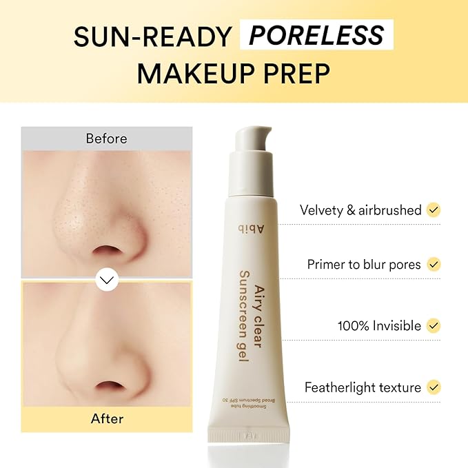 Abib Airy Clear Sunscreen Gel SPF30 1.01 fl.oz / 30 g (Semi- matte) | Korean Suncreen, Suncare, Sunblock, No White cast, Primer poreless