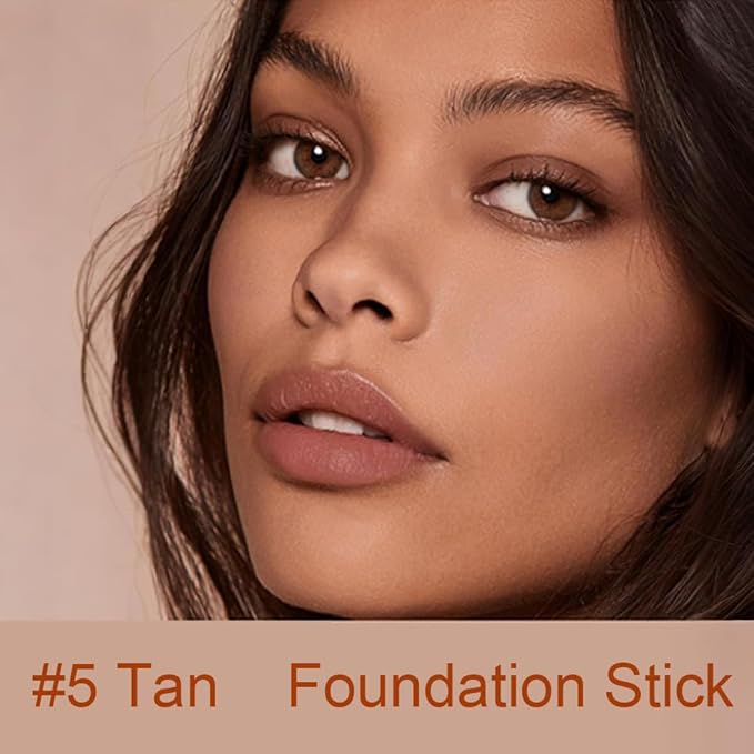 Color-Changing Foundation Stick with Brush for Women, Medium Coverage Lightweight Matte Finish Long Lasting Cream Foundation Makeup Stick for Concealer and Color Correction, 0.46 oz (#5 Tan)