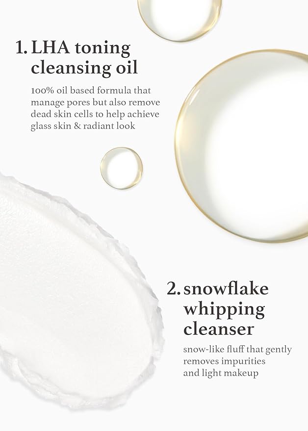 NOONI Double Cleansing Duo - LHA Toning Cleansing Oil + Whipping Cleanser | Makeup Blackhead Remover, Pore Care Control, Glass Skin