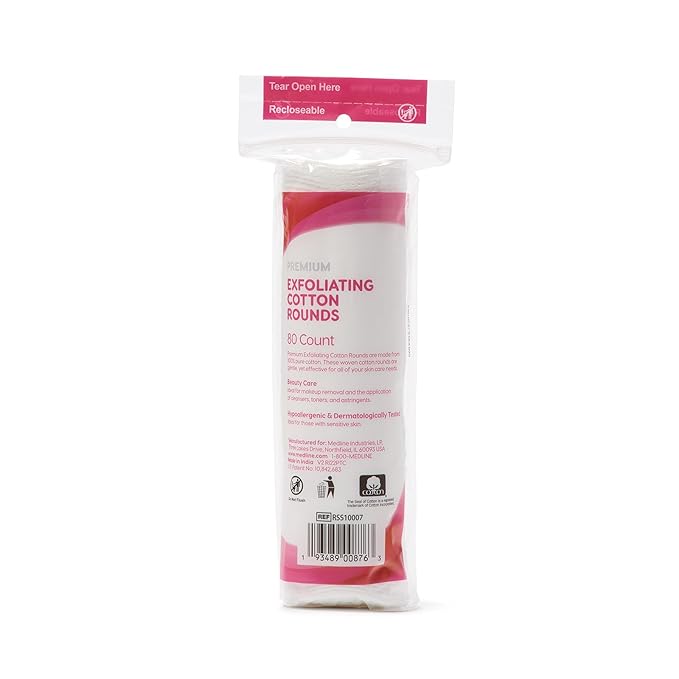 Simply Soft Hypoallergenic Exfoliating Dual Textured Cotton Rounds Pads, 80 Count (Pack of 24)