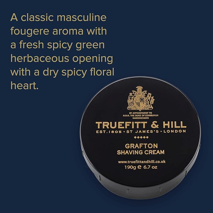 Truefitt & Hill Shaving Cream Bowl - Grafton - Premium Glycerin-Based Lather, Smooth Glide, and Hydration for a Luxurious Shave - 6.7 oz.